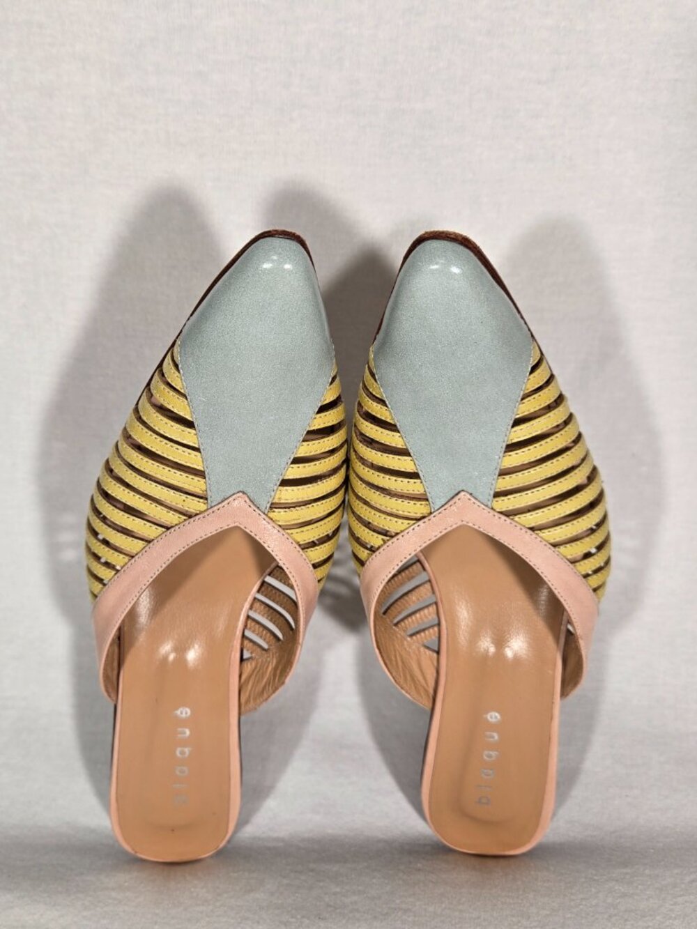 Vintage Y2K Whimsical Color-Block Cage LEATHER Pointed Kitten Mule Women Size 7. - Picture 7 of 17